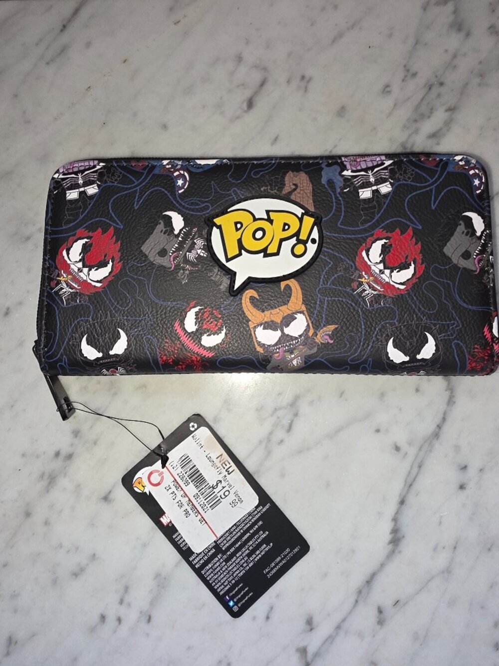Loungefly Marvel Venomized Funko Pop Zip Around Wallet NWT Black Villains AOP